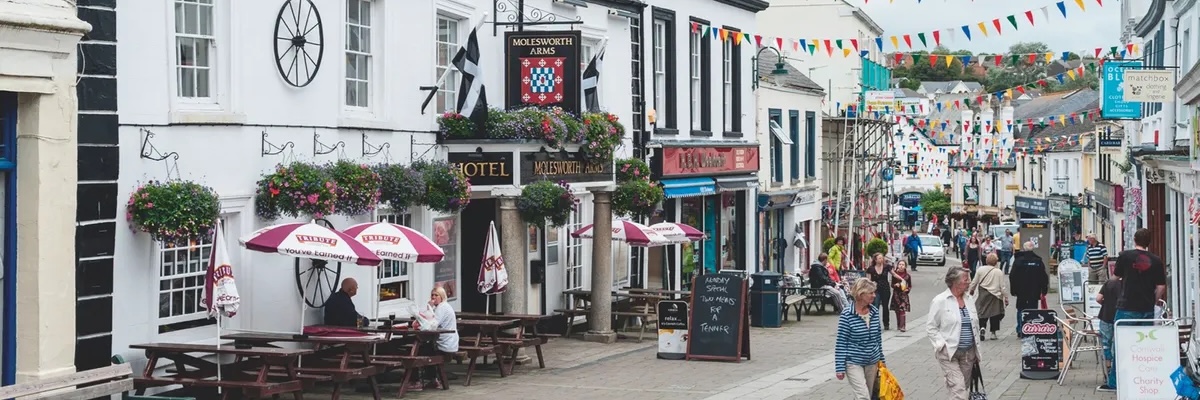 a Photo of the Retail High street (Molesworth Street) in Wadebridge town in Cornwall